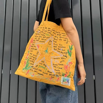 Сумки-тоут для женщин, роскошные дизайнерские сумки и кошельки, новинка 2023 года, с вышивкой в виде букв, тканевая сумка через плечо в опрятном стиле