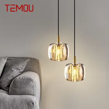 Современный хрустальный подвесной светильник TEMOU Янтарный Светодиодный латунный светильник Simply Nordic в скандинавском стиле для домашней столовой Спальни
