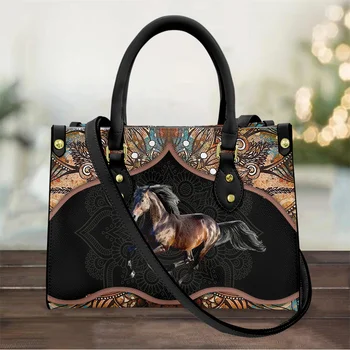 Роскошная сумка с принтом племенной лошади, женская сумка через плечо из искусственной кожи, повседневные винтажные сумки через плечо с верхней ручкой, брендовая женская сумка-мешок