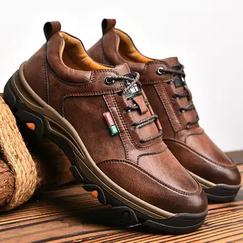 Мужская рабочая кожаная обувь, весенняя новая мужская обувь на шнуровке, дышащая повседневная обувь в стиле ретро коричневого цвета для мужчин, походные кроссовки на открытом воздухе