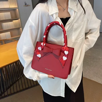 Новые модные женские сумки с текстурой из красной искусственной кожи, маленькие квадратные сумки, простые сумки для отдыха, женские сумки через плечо на одно плечо