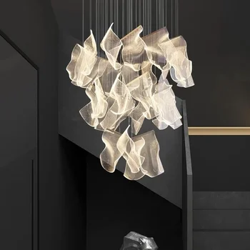 Двухуровневая люстра в стиле постмодерн, простая и легкая, роскошная лампа в гостиной, креативные скандинавские светильники, лестница, ресторан