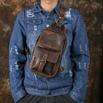 Нагрудная сумка из натуральной кожи 2023, мужская модная повседневная сумка через плечо, деловой кожаный мужской багаж большой вместимости