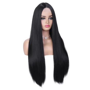 Длинная прямая повязка на голову, синтетические натуральные парики, смешанные парики из каштановых волос для чернокожих женщин, ежедневное использование на вечеринках, термостойкие накладные волосы
