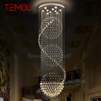 TEMOU Современный Хрустальный Подвесной светильник LED Креативная Роскошная Люстра для дома, гостиной, Двухуровневой виллы, декора лестницы