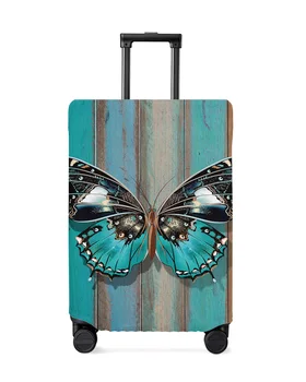 Деревянная текстура, Бирюзовая бабочка, Защитный чехол для багажа, аксессуары для путешествий, чемодан, Эластичный пылезащитный чехол, защитный рукав