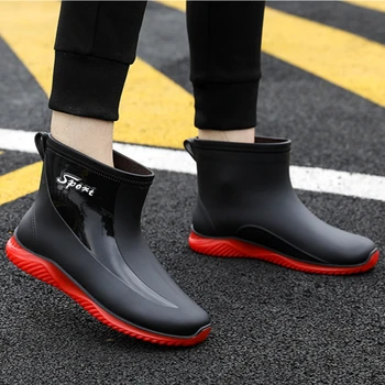 Резиновая обувь для мужчин, водонепроницаемые непромокаемые ботинки, галоши для лодыжек, дождевики для рыбалки, работы и безопасности для мужа, кухонные ботинки для водяного