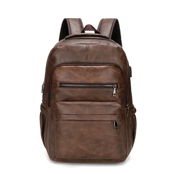 Новый винтажный мужской рюкзак с USB-зарядкой, большая сумка для ноутбука, Мужской рюкзак для путешествий из искусственной кожи, повседневные школьные сумки для подростков для мальчиков