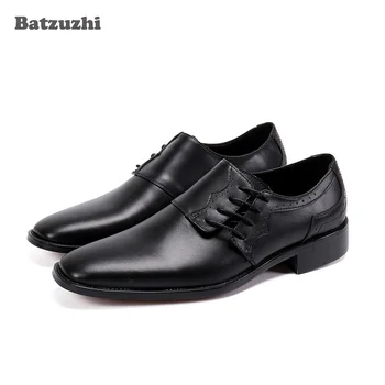 Мужская обувь ручной работы Batzuzhi, черные модельные туфли из натуральной кожи, мужская деловая официальная обувь на шнуровке, zapatos de hombre, 12 долларов США
