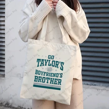 Сумка-тоут с рисунком брата бойфренда Go Taylor's, 1 шт., холщовая сумка через плечо для ежедневных поездок на работу, Женская многоразовая сумка для покупок