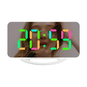 Цифровые часы Светодиодный настольный будильник с регулируемой яркостью, 7 цветов, большой зеркальный дисплей для офиса, домашнего декора стен, подростков
