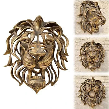 Большая настенная художественная скульптура в виде головы Льва из золотой смолы, художественная стена в виде головы Льва, Роскошное Украшение кухни и спальни