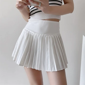 Плиссированная однотонная теннисная юбка с высокой талией, Дышащая быстросохнущая Спортивная юбка для йоги, женская юбка для бега и фитнеса
