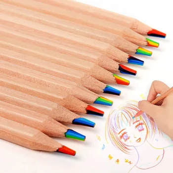 12шт радужных карандашей разных цветов, деревянные цветные радужные карандаши для детей и взрослых, разноцветные карандаши для рисования