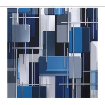 Шикарная геометрическая синяя водонепроницаемая занавеска для душа, темно-синяя ткань Cortinas, занавески для ванной, декор ванной комнаты с 12 шт. крючками
