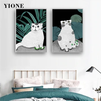 Зеленая кошка из джунглей, картина на холсте, Мультяшные животные, Настенные принты, прекрасный плакат с котенком, картина для домашнего декора в гостиной, прохода