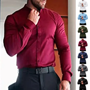 Новая осенне-зимняя мужская деловая повседневная рубашка elastic force без железа с длинными рукавами, однотонная мерсеризованная вертикальная рубашка