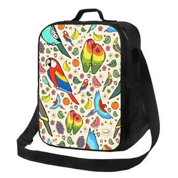 Изготовленная на заказ сумка для ланча с забавными попугаями, женские теплые ланч-боксы с изоляцией-охладителем для учащихся школы