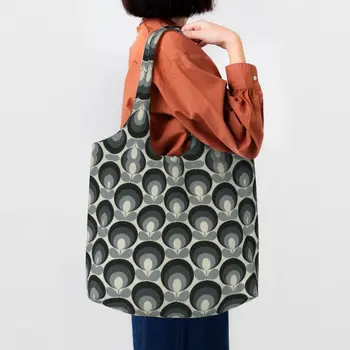 Orla Kiely Овальный цветок семидесятых, крутые серые сумки-тоут для продуктовых покупок, женская холщовая сумка для покупок через плечо, сумка большой емкости
