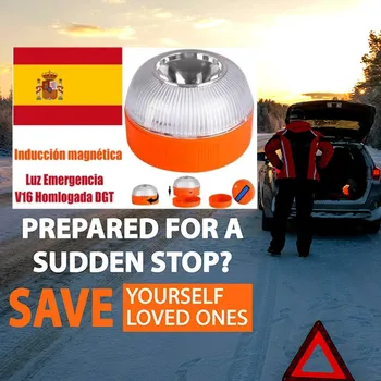 C2 Испания Автомобильное аварийное освещение V16, Омологированное Dgt, Одобренное автомобильным аварийным маяком, Перезаряжаемый стробоскоп с магнитным датчиком