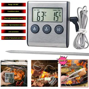 Кухонный цифровой термометр для приготовления мяса Температура пищи для духовки барбекю Гриль Функция таймера с датчиком Счетчик тепла для приготовления пищи