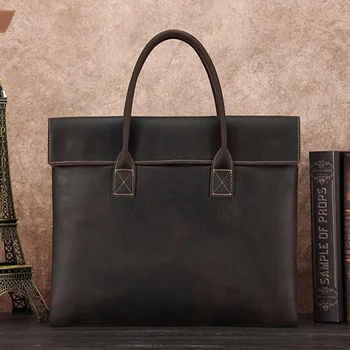 Мужская сумка-портфель из натуральной кожи, роскошная сумка для делового ноутбука, винтажная мужская сумка-тоут большой емкости.