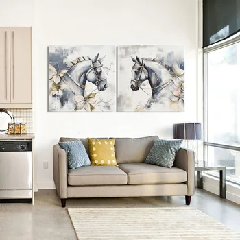 Бело-серая голова лошади, абстрактные плакаты с животными и принты, настенное искусство, холст, живопись, картина для украшения гостиной Без рамки