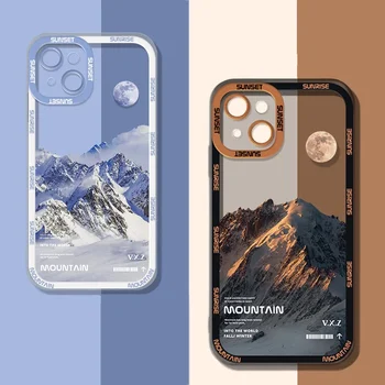 INS Sunset Moon Snow Mountain Чехол Для Телефона iPhone 15 14 13 12 11 Pro Max XS Max XR X Защита Камеры Мягкий Чехол Для iPhone