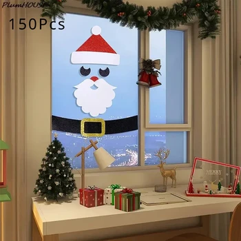 Новые Горячие Рождественские Подарочные Наклейки на окна, Веселые Рождественские Украшения для Санта-Клауса, Снеговик, Дверная Наклейка на стену, С Новым 2024 годом