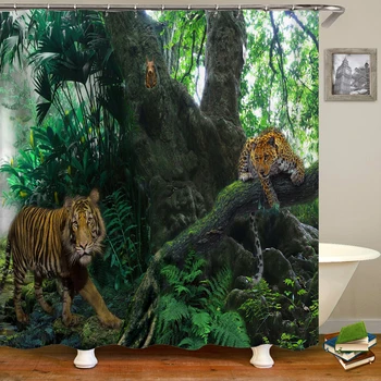 Занавески с животным принтом Занавеска для ванной Комнаты Экран для ванны Водонепроницаемый 3D Волк Олень Тигр Медведь Домашний декор с 12 крючками