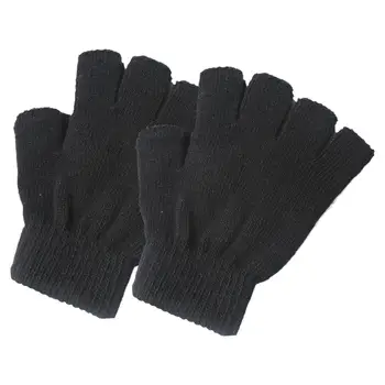 Зимние теплые перчатки, Черные Модные вязаные мужские Женские хлопчатобумажные перчатки на половину пальца для тренировок, учебы, 6,3 дюйма D4G3