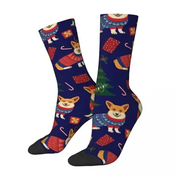 Футбольные носки с рождественским рисунком Merry Corgi в стиле хип-хоп, длинные дышащие носки унисекс