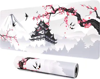 Японский вишневый белый игровой коврик для мыши XXL Игровой аниме Коврик для мыши Водонепроницаемый нескользящий 31,5x11,8 дюймов Коврик для мыши