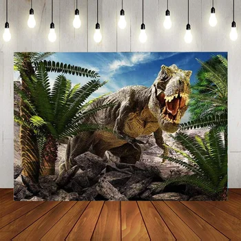 Динозавр Тропические Джунгли Мир С Днем Рождения Вечеринка Фотография Фон Фон Баннер Украшения Детский Душ