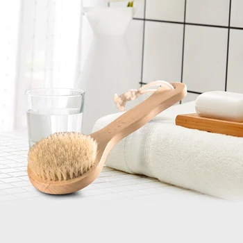 Деревянная щетка для массажа кожи с искусственной щетиной и длинной ручкой для душа и тела Круглая мягкая щетка для ванной Аксессуары для ванной комнаты