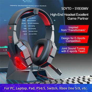 SY830MV Беспроводные Гарнитуры Со Светодиодной Подсветкой, Накладные Стереонаушники, Игровые Наушники Для Компьютера, Ноутбука PS5 PS4 Pro, Xbox Switch