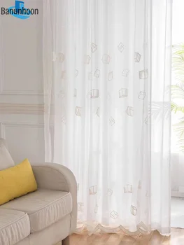 Скандинавская современная вышивка в виде геометрического куба, прозрачные шторы для гостиной, спальни, тюлевая занавеска на окне, ширма для перегородки