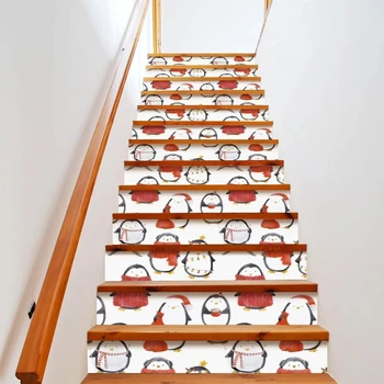 Наклейки на лестницу с мультяшным пингвином, Милые детеныши Пингвина, Настенная роспись на ступеньках, Антарктические животные, самоклеящиеся наклейки на лестницу, декор для помещений